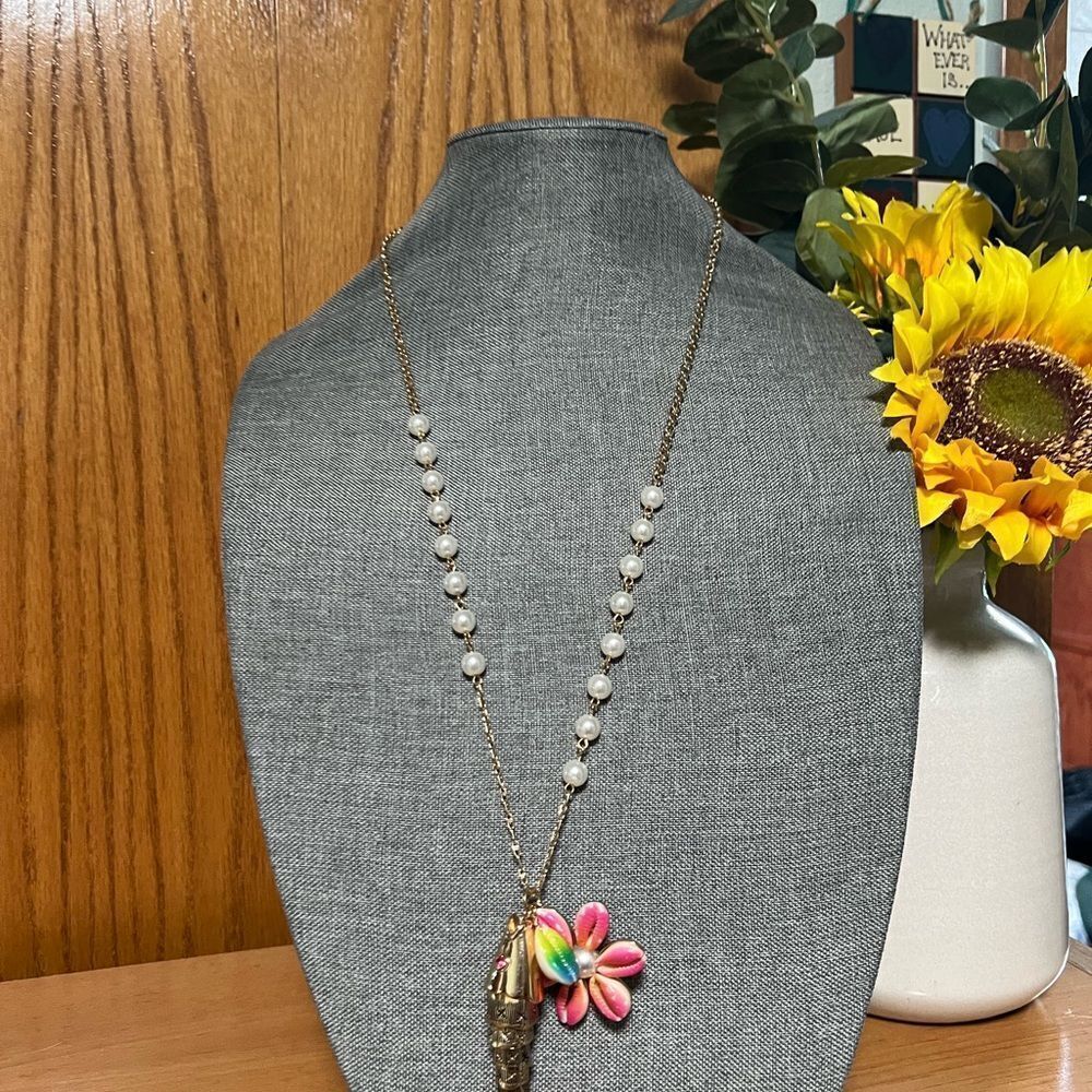 Betsey Johnson Gold Fish Pendant Necklace with Pink Flower #BJNK
